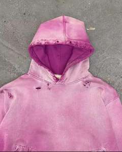 Nouveau sweat à capuche streetwear tendance en molleton de coton lavé, velours épais, effet vieilli et délavé à l'acide, coupe ample, personnalisable - Product Image 2