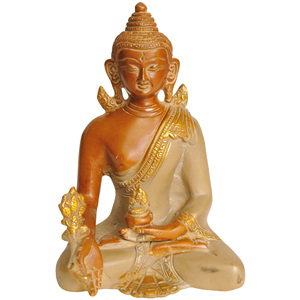 Escultura de Buda de Medicina de latón hecha a mano de 6 pulgadas deidad budista tibetana para regalar hecha en India - Product Image 1