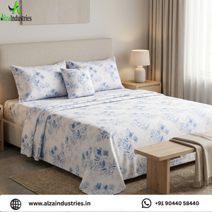 King Size Floral Blue Bedsheet <b>Set</b> | Soft Cotton <b>Bedding</b> <b>Set</b> with Pillow Covers | Breathable Lightweight Home Bedroom Decor <b>Set</b> - Product Image 2