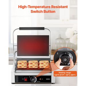 Piastra Elettrica Commerciale per Panini da 1800W in Acciaio Inox con Controllo della Temperatura per la Cottura di Sandwich - Product Image 5