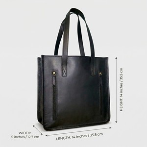 Sac à main en cuir véritable pour femme, grande capacité, avec fermeture à glissière, sac à bandoulière noir pour ordinateur portable - Product Image 6