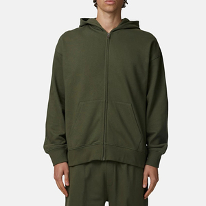Sweat-shirt en molleton à capuche zippé vert olive pour homme, coupe classique, couleur unie, avec poches, idéal pour l'automne - Product Image 5