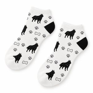 Calcetines tobilleros de poliéster para mujer, con estampado de perro negro, corte bajo, colores personalizados, etiqueta privada, suministro al por mayor - Product Image 4
