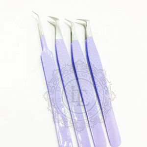 Pince à épiler à pointe argentée avec revêtement en poudre violette Pince à épiler d'extension de cils à poignée diamantée en acier inoxydable durable - Product Image 5