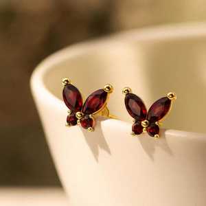 Pendientes de Mariposa con Granate Delicado, Plata de Ley 925, Chapados en Oro de 14K, Certificados por IGI, Joyería para Mujer, Regalo de Aniversario o Fiesta - Product Image 2
