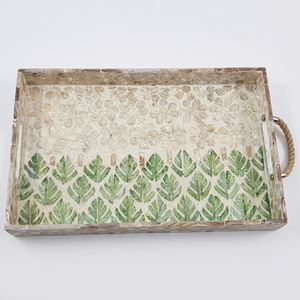 Plateau de service rectangulaire de luxe en nacre, fait main, avec incrustations de coquillages gris en mosaïque et poignées découpées, pour le café, vente en gros - Product Image 6