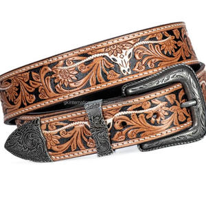 Nouveau Western élégant véritable cuir usiné à la main peinture florale ceintures de concepteur de haute qualité à la main ceinture d'outillage en cuir occidental - Product Image 3