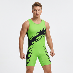 Combinaison de lutte personnalisée verte et noire pour hommes, ajustée, extensible, légère, respirante, 100% polyester, vêtements de sport à transfert thermique - Product Image 6
