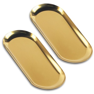 Luxury Gold Oval Metal Tray <b>Set</b> Modern Decorative <b>Serving</b> Trays Premium Coffee Table Organizer Elegant Minimal Home Decor Accent - Product Image 1