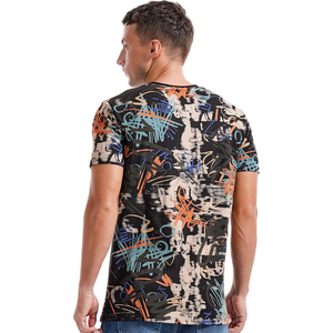 All Over Graffiti Script Printed Dark Base Short Sleeve Urban Streetwear Hip Hop Men T <b>Shirt</b> - Product Image 3