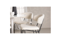 Ensemble de meubles de salle à manger modernes, table ronde blanche Tulip et chaises en tissu bouclé, pieds en métal noir