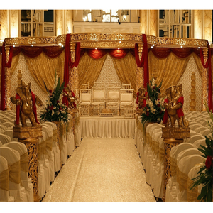 Nouveau Mandap de Mariage Traditionnel Élégant en Fibre Sculptée Dorée, Portable, Magnifique Mandap en Fibre Sculptée pour Mariages - Product Image 1