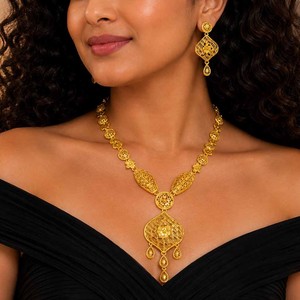 Wholesale 14K18K24K Micron Gold Plated Turkish Design Bridal Long Jewelry Set Traditional Dubai Style Long <b>Fashion</b> <b>Necklaces</b> Set - Product Image 2