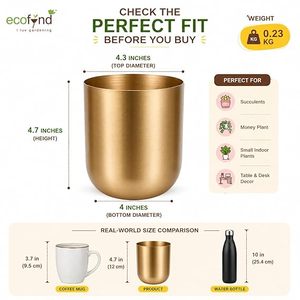 Maceta de Metal Dorada de Lujo con Diseño Floral Manual |   Maceta Moderna para Interiores, para Suculentas, Plantas de la Fortuna, Plantas Pequeñas y Decoración de Mesa para el Hogar - Product Image 1