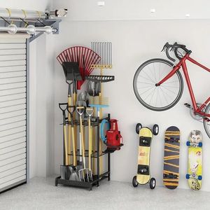 Support d'organisateur d'outils de jardin en métal noir robuste crochets à long manche support de rangement extérieur Durable pour pelles balais outils pour - Product Image 6