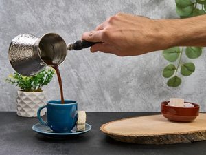 3-Piece Silver Turkish Coffee Pot <b>Set</b> Textured Silver Plated Copper Cez Ibrik Premium <b>Arabic</b> Coffee Maker <b>Set</b> with Inlaid handle - Product Image 4