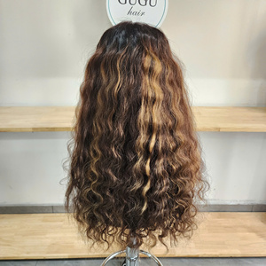 Perruques longues en cheveux humains avec dentelle frontale, double épaisseur, 100 % cheveux vierges vietnamiens, couleur brune, extensions ondulées - Product Image 4