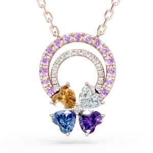 Collar con colgante de mariposa chapado en oro rosa con piedras de circonita talladas en forma de corazón en morado, azul, amarillo y blanco para mujer - Product Image 1