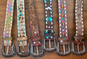 Nouvelle ceinture florale en cuir de vache occidentale sur mesure de qualité supérieure avec design usiné à la main, fournisseur de premier fabricant en Inde - Product Image 3