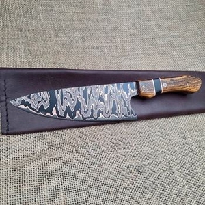 Cuchillo de cocina artesanal de cobre con patrón de Damasco para exteriores, con mango decorativo de madera, para senderismo y pícnic. - Product Image 3
