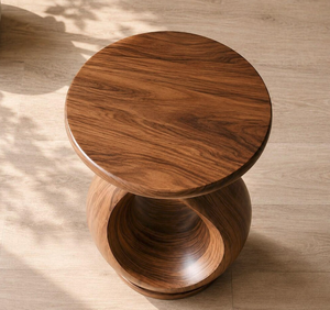 Mesa de centro redonda moderna convertible de madera con diseño acanalado, hecha a mano, para sala de estar a bajo precio - Product Image 6