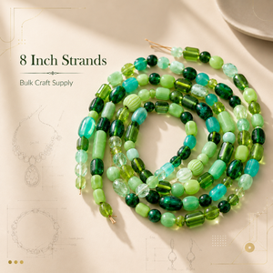 Cuentas de Vidrio Transparentes Verdes con Diseño Artístico, Tamaños Variados, Formas Únicas, Hilo de 10 Pulgadas, para Creación de Joyería DIY, Arte Creativo y Moda - Product Image 2