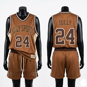 Ensemble short et maillot de basket pour femme, 180 GSM, maille polyester respirante, panneau latéral marron crème, sublimation, logo personnalisé, ensembles pour femmes - Product Image 1