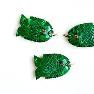 Pendentif Poisson en Malachite AAA, Argent 925, Fait Main, Breloque Poisson en Pierre Précieuse, Collier Sculpté à la Main, Cristal de Guérison, Fabrication de Bijoux, Vente en Gros - Product Image 6