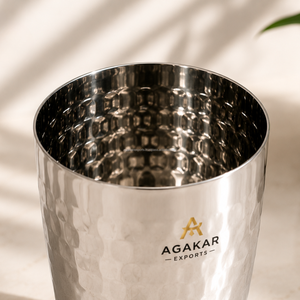Elegant Hammered Stainless Steel 350ml Mirror Rim Drinking Glass Tumbler Premium <b>Reusable</b> <b>Cup</b> Hotels Restaurants Household - Product Image 5