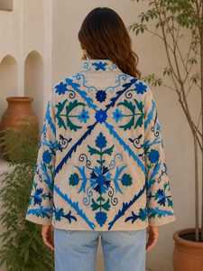 Veste en velours brodée à la main pour les amoureuses de la mode bohème, motif floral, style bohème ethnique, manteau d'hiver pour femmes - Product Image 2