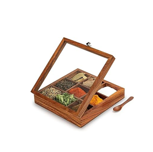 Caja de Especias de Madera, Utensilios de Cocina para Uso Diario, Caja de Especias y Hierbas con 9 Compartimentos, Mejor Oferta - Product Image 3
