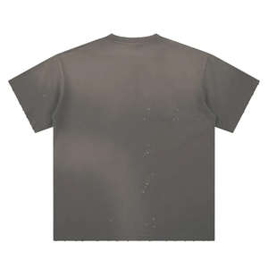 เสื้อยืดเฮฟวี่เวทแบบฟอกสี ลายสาดหมึก คุณภาพสูง เสื้อยืดฟอกหิน พิมพ์ลาย DTG ตามสั่ง โลโก้แบบดิสเทรส เสื้อสีขาว - Product Image 2