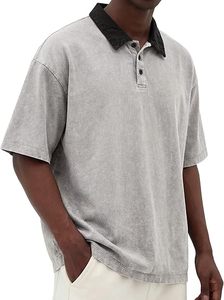 Men's Oversized Casual Half Sleeve Solid Breathable Jersey Vintage Acid Wash Heavyweight Cotton <b>Y2k</b> Streetwear <b>Shirts</b> - Product Image 3
