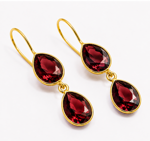 Red Garnet Pear Drop <b>Earrings</b>, 925 Sterling <b>Silver</b> Gold Plated <b>Earrings</b>, Dangle Gemstone <b>Earrings</b>, January Birthstone Gift for W - Product Image 3