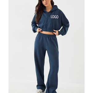 Conjunto Deportivo de 2 Piezas para Mujer, Estilo Modesto, Color Sólido, Forro Polar Cálido, Antibacterial, Manga Larga, para Entrenamiento Físico - Product Image 1