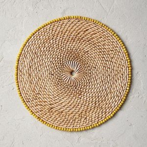 Veronica Round Linen Table Mats Handmade Bohemian Style 600mm Diameter Natural Weave <b>Placemats</b> - Product Image 4