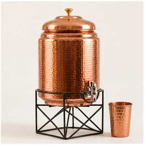 Pure Copper Water Dispenser Tank Hammered Design Storage Pot Dispenser Container <b>Jar</b> Matka with Brass Knob <b>Tap</b> Lid - Product Image 6