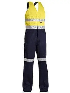 Salopette de travail haute visibilité imperméable pour homme, grande taille, en velours côtelé et toile de coton, avec dos en tissu actionnel - Product Image 1