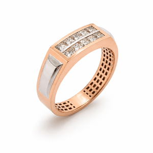 <b>Mens</b> 14KT Rose Gold Dual Row Princess Cut Cubic Zirconia <b>Ring</b> Two Tone Polished Statement Band Wedding Party Gift Jewelry - Product Image 2