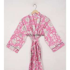 Bata Kimono de Algodón 100% para Mujer, Estampado Floral Sexy, con Cordón Ajustable, Cuello en V, Manga Tres Cuartos, Transpirable, Primavera/Verano - Product Image 3