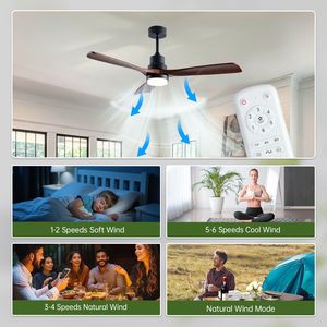 Ventilador de Techo de Madera de 52 Pulgadas con Luz y Control Remoto, Motor de CA para Interiores y Exteriores, 3 Aspas - Product Image 5