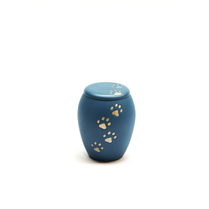 Aluminum Durable Elegant Pet Cremation <b>Urn</b> with Gold Paw Print Design Dog <b>Cat</b> Ashes Memorial Keepsake Secure Threaded Lid - Product Image 2