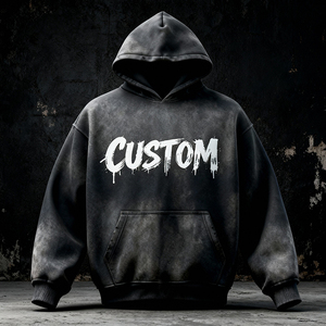 Custom Winter Oversized Crop French Terry Streetwear Puff Printed Pullover Hoodie 100% Cotton 460GSM Washed Silk Screen printing - Product Image 1