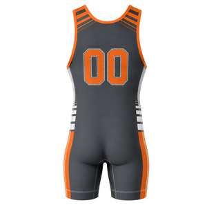Combinaison de lutte sublimée gris-orange pour homme, sans manches, en polyester, uniforme sportif athlétique, tenue de compétition et d'entraînement - Product Image 3