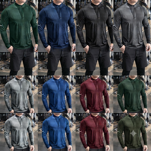 T-shirts de sport à manches longues pour hommes, personnalisés OEM, séchage rapide, avec fermeture éclair 1/4, pour la gym, le golf et le jogging - Product Image 5