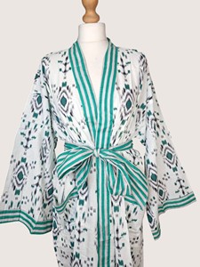 Bata Larga para Mujer con Estampado Geométrico, Manga Larga, Cuello en V, de Algodón y Fibra de Bambú, Suave, Informal, para Verano - Product Image 4