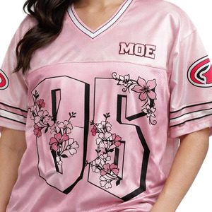 Maillot de football américain personnalisé pour femme, imprimé floral, col en V, maille, rose, avec numéro, tenue décontractée, production OEM, vente en gros - Product Image 2