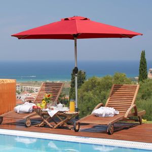 Parasol de terrasse 7,5 pieds avec manivelle inclinable à bouton-poussoir, protection UV, imperméable, pour marché extérieur, avec base - Product Image 1