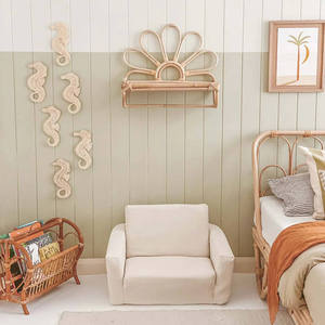 Modern Sunrise Rattan wall-mounted <b>shelf</b> Arch Woven Bamboo Floating <b>Rack</b> With Hanging Rod Kids Bedroom Clothes Storage Organizer - Product Image 2
