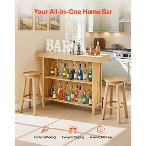 Mueble Bar Negro de 3 Niveles con Estantes de Almacenamiento, Mesa para Vinos, Patas Ajustables, Caja de Almacenamiento para Abrebotellas, Unidad de Bar para el Hogar, Reposapiés Cómodo - Product Image 2